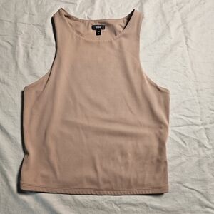 Express Body Contour High Neck High Compression Cropped Tank Top - Pecan Medium